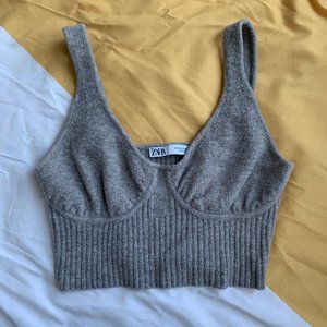 Zara beige knit cropped tank top